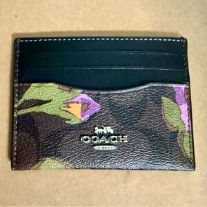 Coach Slim Id Card Case In Signature Canvas With Rose Print
